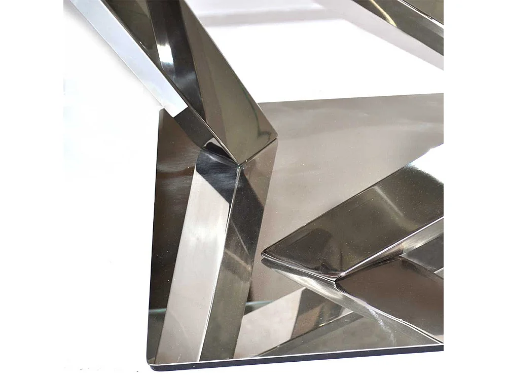 Design Couchtisch aus Sicherheitsglas und Edelstahl Mikado Fußgestell