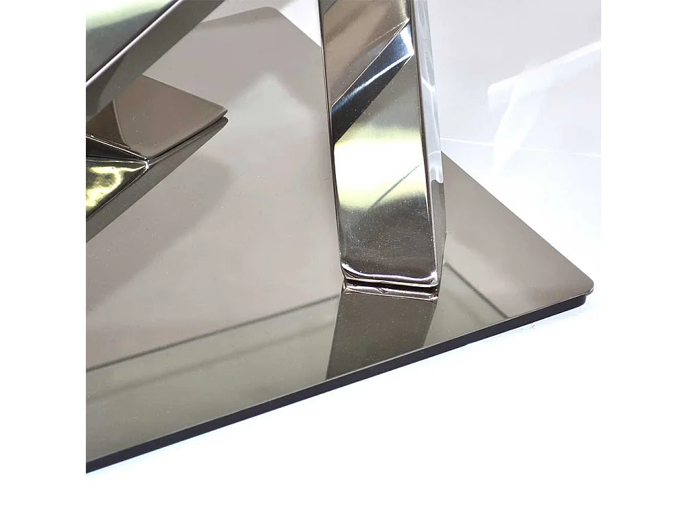 Design Couchtisch aus Sicherheitsglas und Edelstahl Mikado Fußgestell