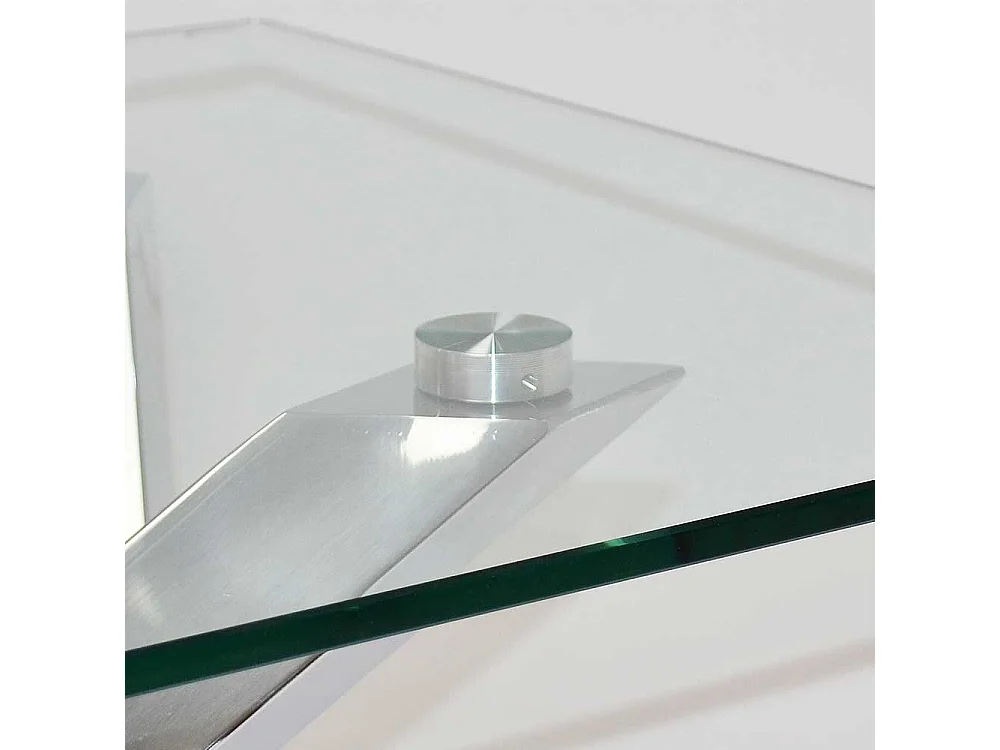 Design Couchtisch aus Sicherheitsglas und Edelstahl Mikado Fußgestell