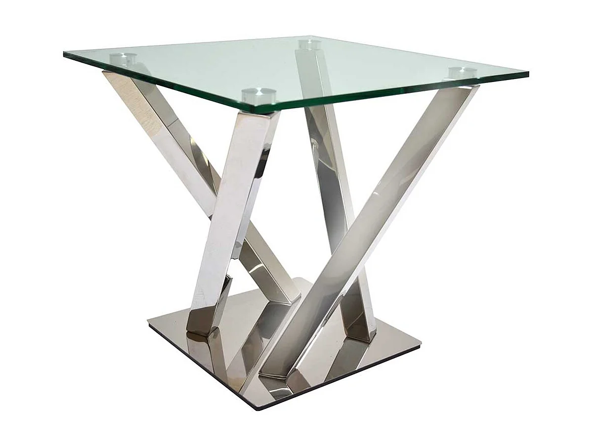 Design Couchtisch aus Sicherheitsglas und Edelstahl Mikado Fußgestell