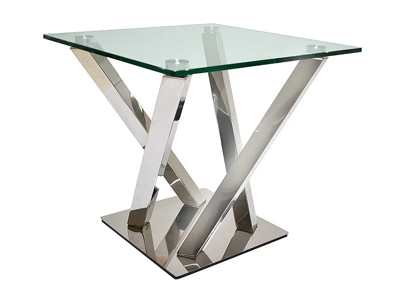 Design Couchtisch aus Sicherheitsglas und Edelstahl Mikado Fußgestell