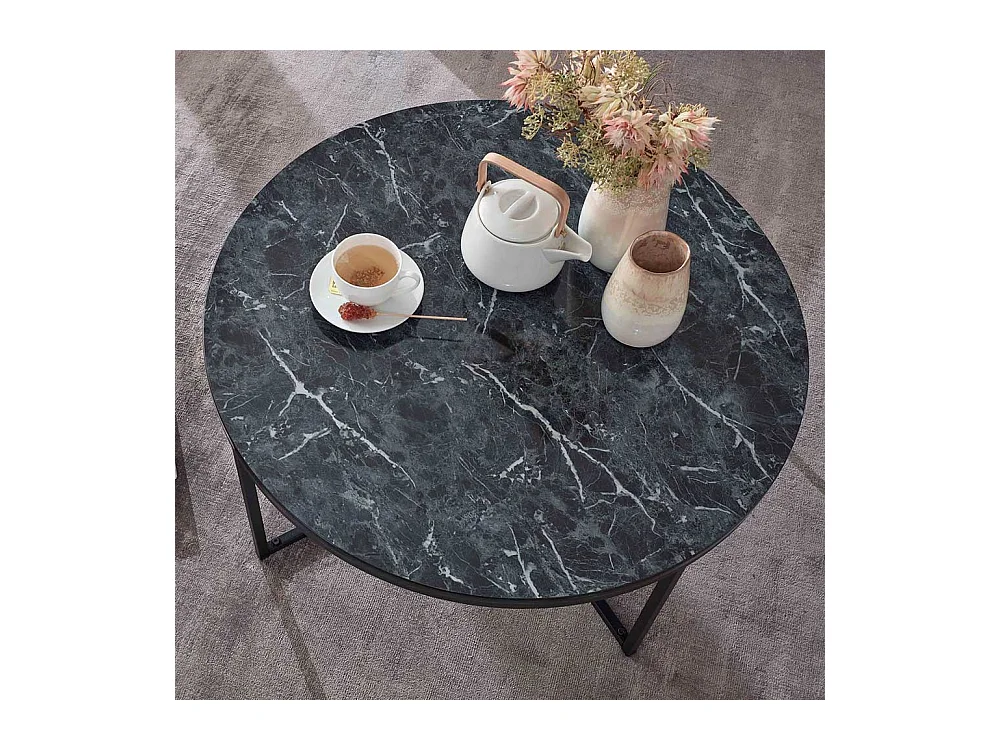 Sofatisch in Schwarz Marmor Optik rund