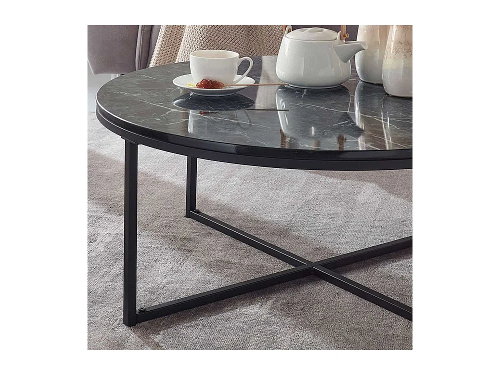 Sofatisch in Schwarz Marmor Optik rund