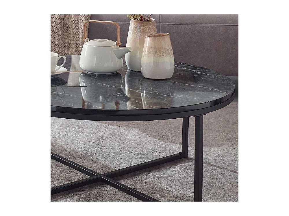 Sofatisch in Schwarz Marmor Optik rund