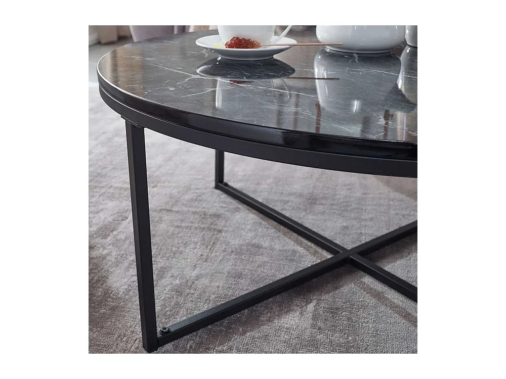 Sofatisch in Schwarz Marmor Optik rund