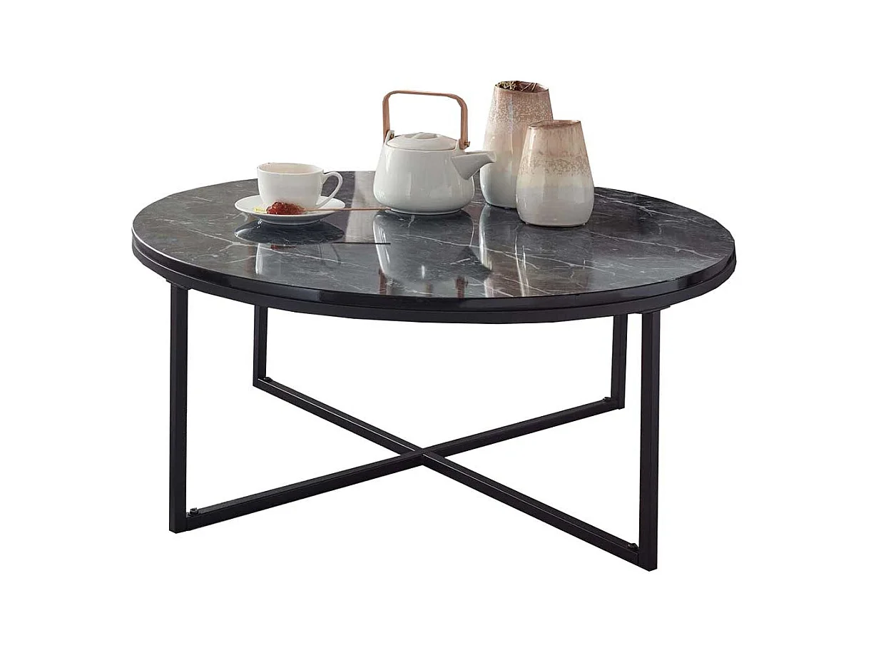 Sofatisch in Schwarz Marmor Optik rund