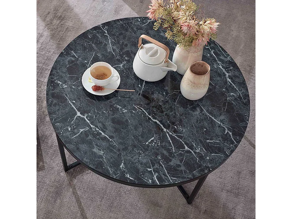 Sofatisch in Schwarz Marmor Optik rund
