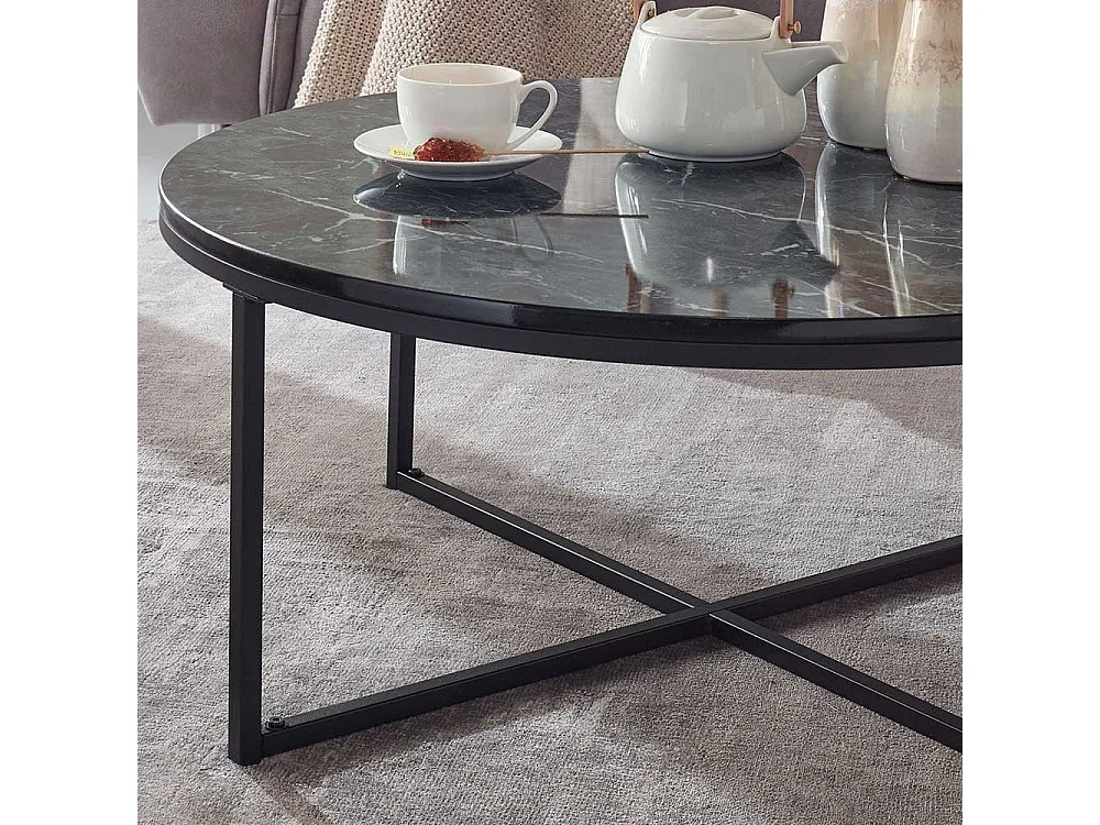 Sofatisch in Schwarz Marmor Optik rund