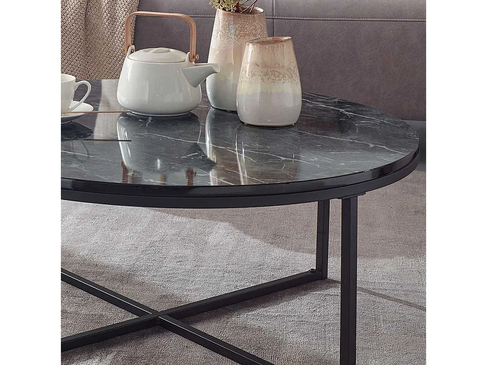 Sofatisch in Schwarz Marmor Optik rund