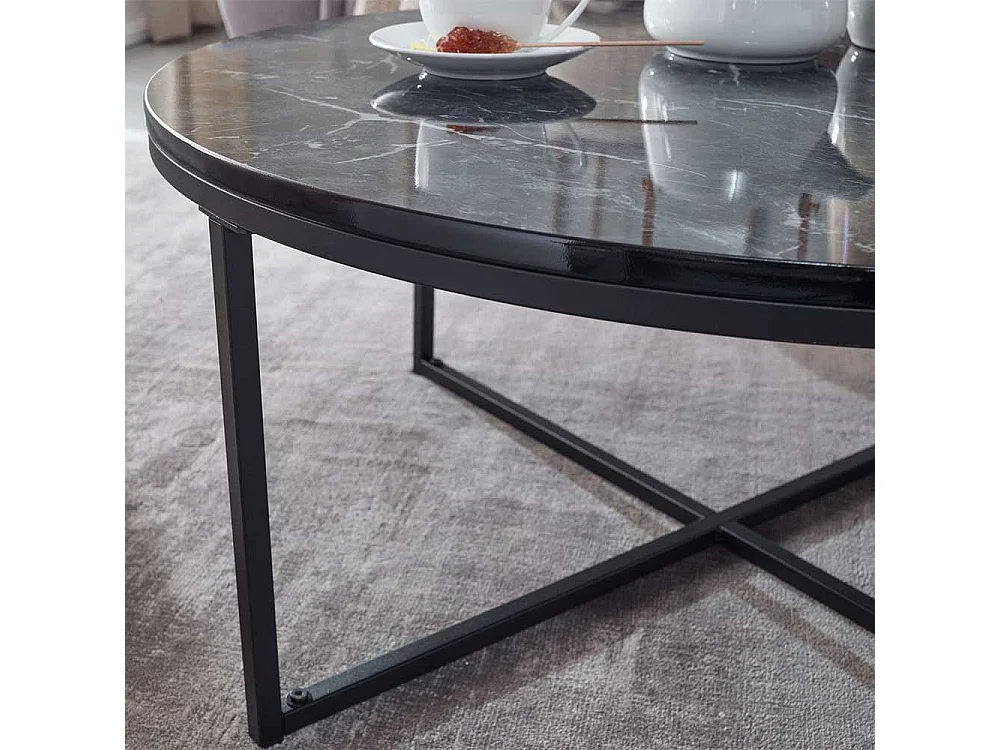 Sofatisch in Schwarz Marmor Optik rund