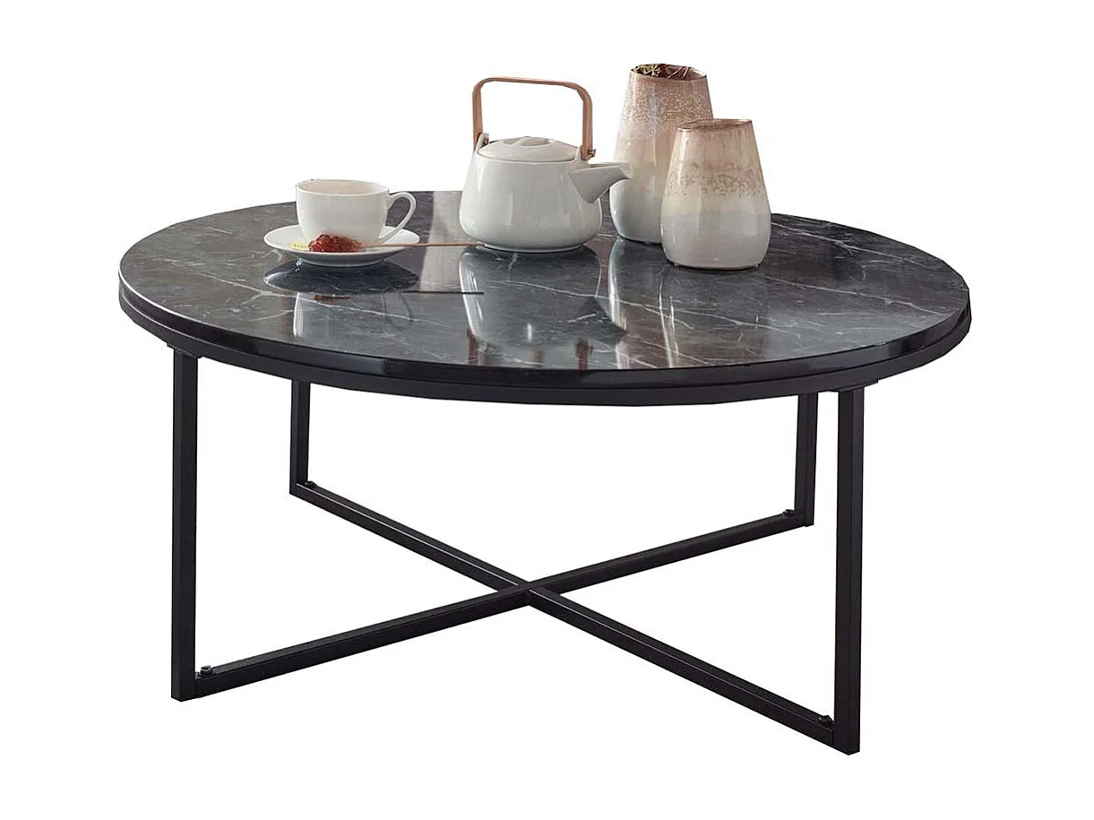 Sofatisch in Schwarz Marmor Optik rund