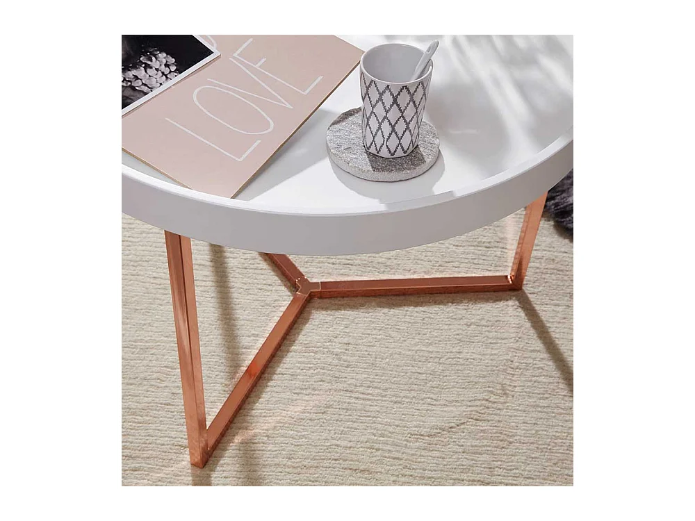 Tablett Couchtisch in Weiß und Kupferfarben rund