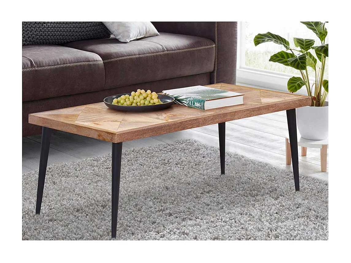 Couchtisch Sofatisch aus Mangobaum Massivholz und Metall