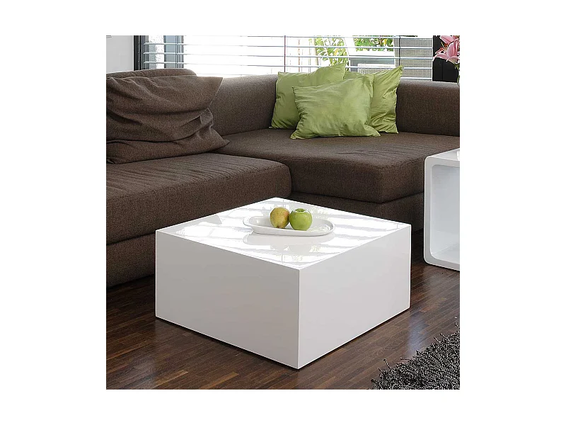 Wohnzimmertisch in Block Optik Weiß Hochglanz