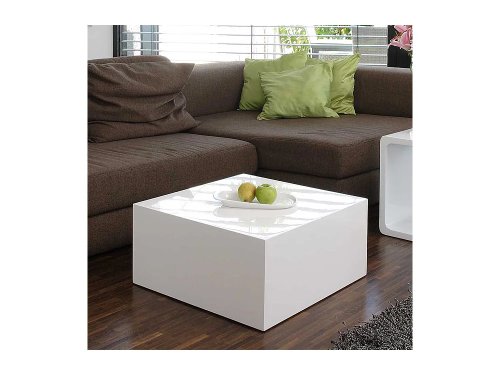 Wohnzimmertisch in Block Optik Weiß Hochglanz