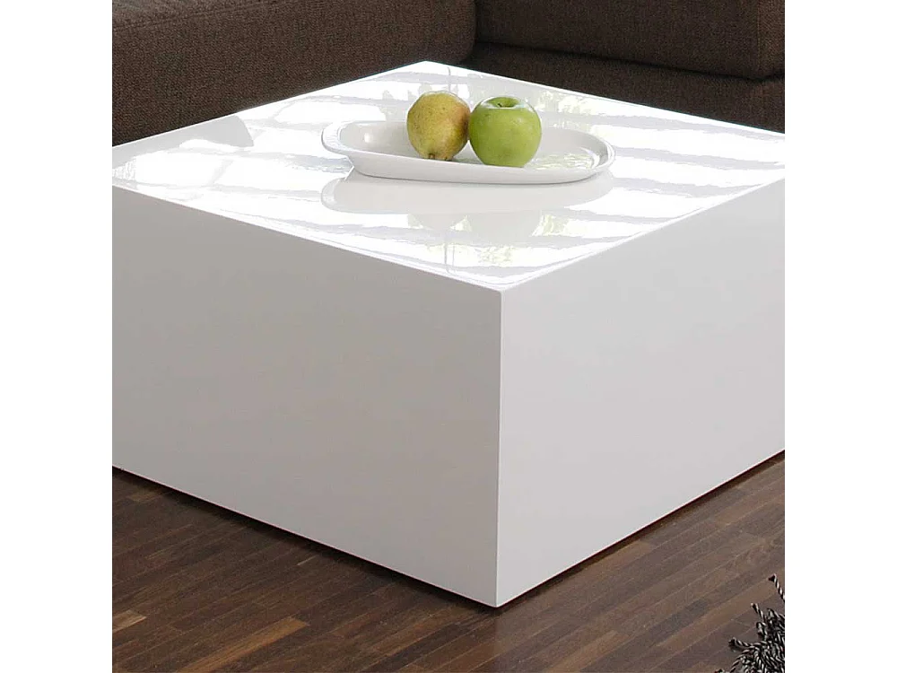 Wohnzimmertisch in Block Optik Weiß Hochglanz