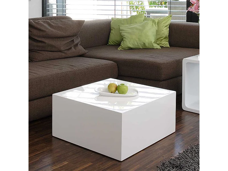 Wohnzimmertisch in Block Optik Weiß Hochglanz