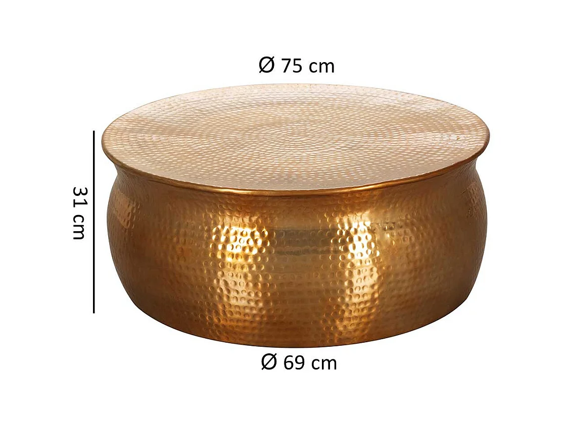 Designtisch in Goldfarben aus Aluminium Hammerschlag Optik