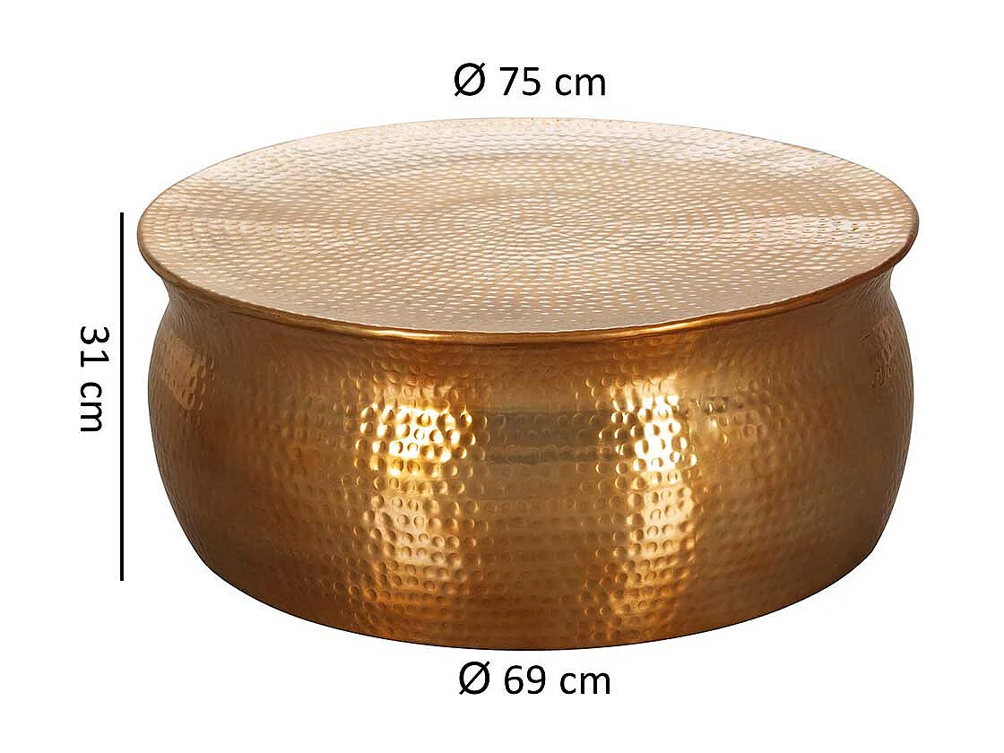 Designtisch in Goldfarben aus Aluminium Hammerschlag Optik