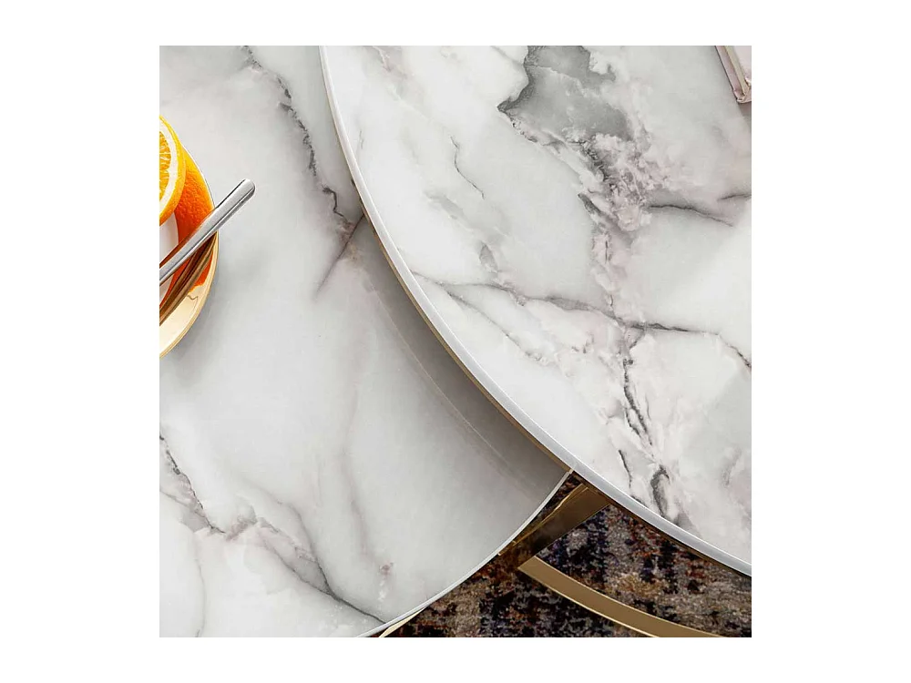 Marmor Optik Couchtische in Weiß und Goldfarben modern (zweiteilig)