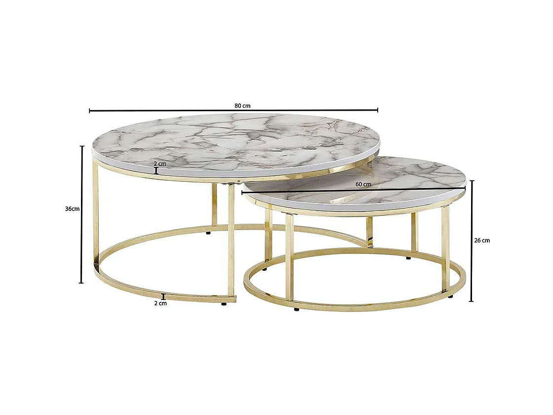 Marmor Optik Couchtische in Weiß und Goldfarben modern (zweiteilig)