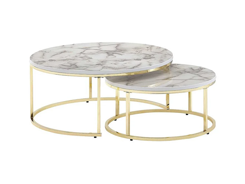 Marmor Optik Couchtische in Weiß und Goldfarben modern (zweiteilig)