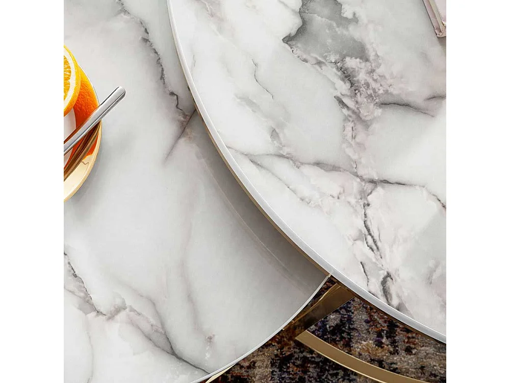 Marmor Optik Couchtische in Weiß und Goldfarben modern (zweiteilig)