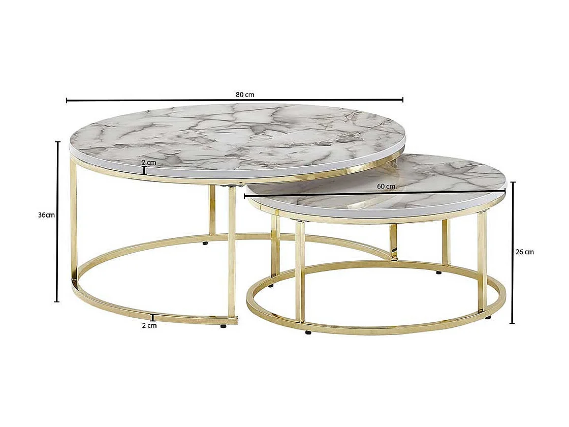 Marmor Optik Couchtische in Weiß und Goldfarben modern (zweiteilig)