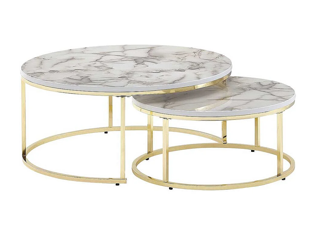 Marmor Optik Couchtische in Weiß und Goldfarben modern (zweiteilig)