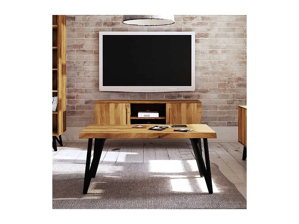 Couchtisch aus Wildeiche Massivholz und Stahl Loft Design