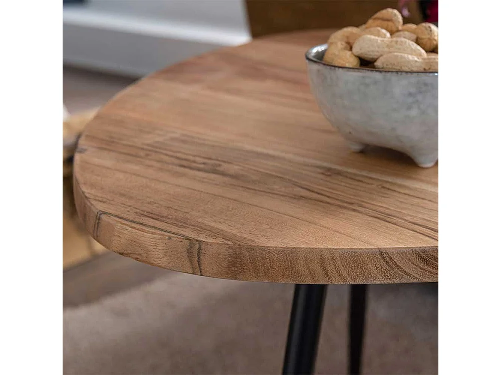 Couchtisch Set aus Akazie Massivholz und Edelstahl Wankelform (zweiteilig)