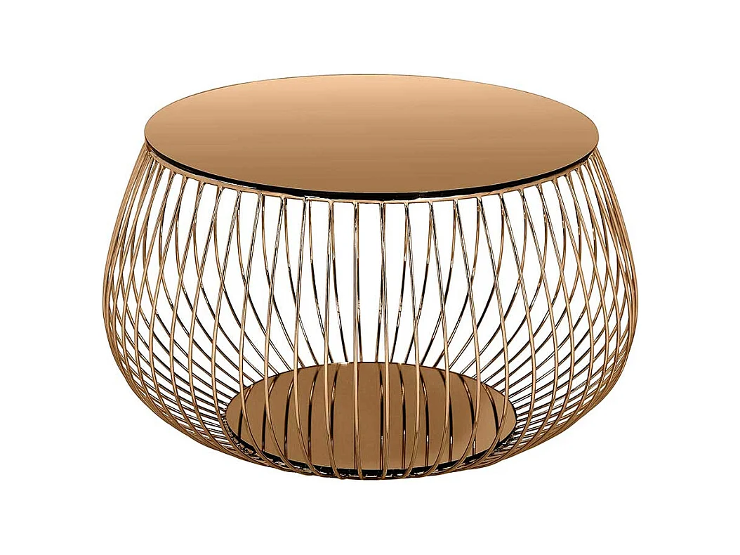 Wohnzimmer Tisch in Rosegold Glas und Metall