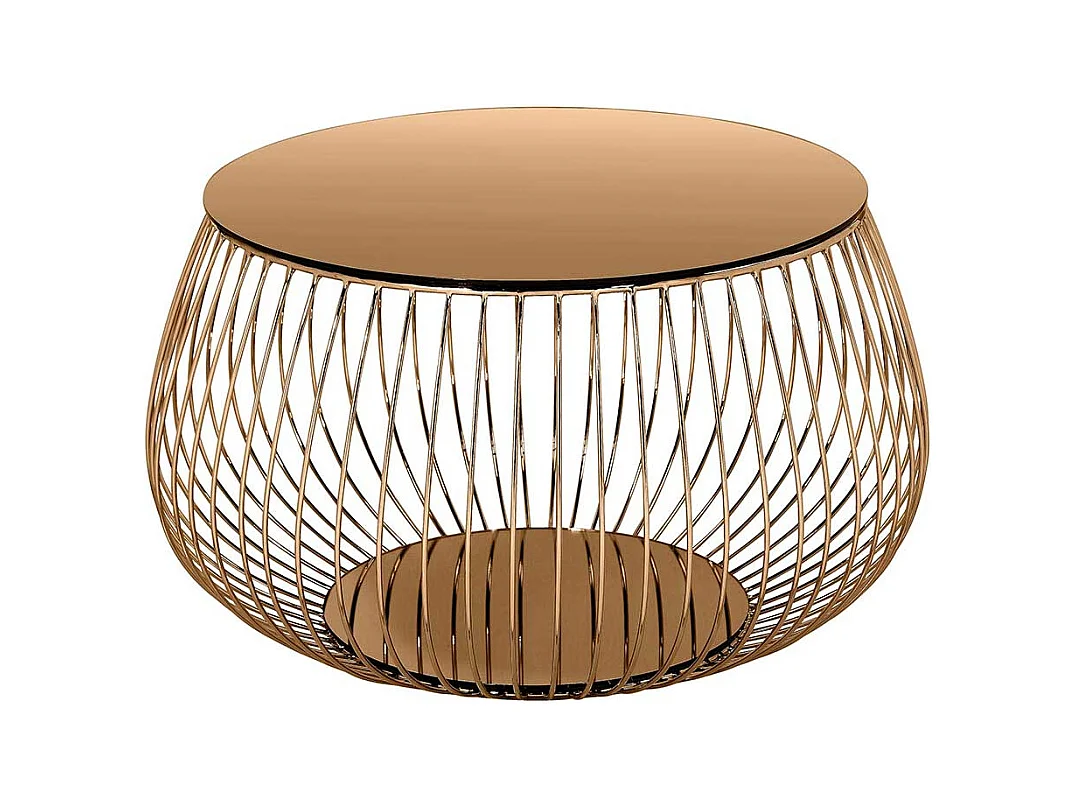 Wohnzimmer Tisch in Rosegold Glas und Metall