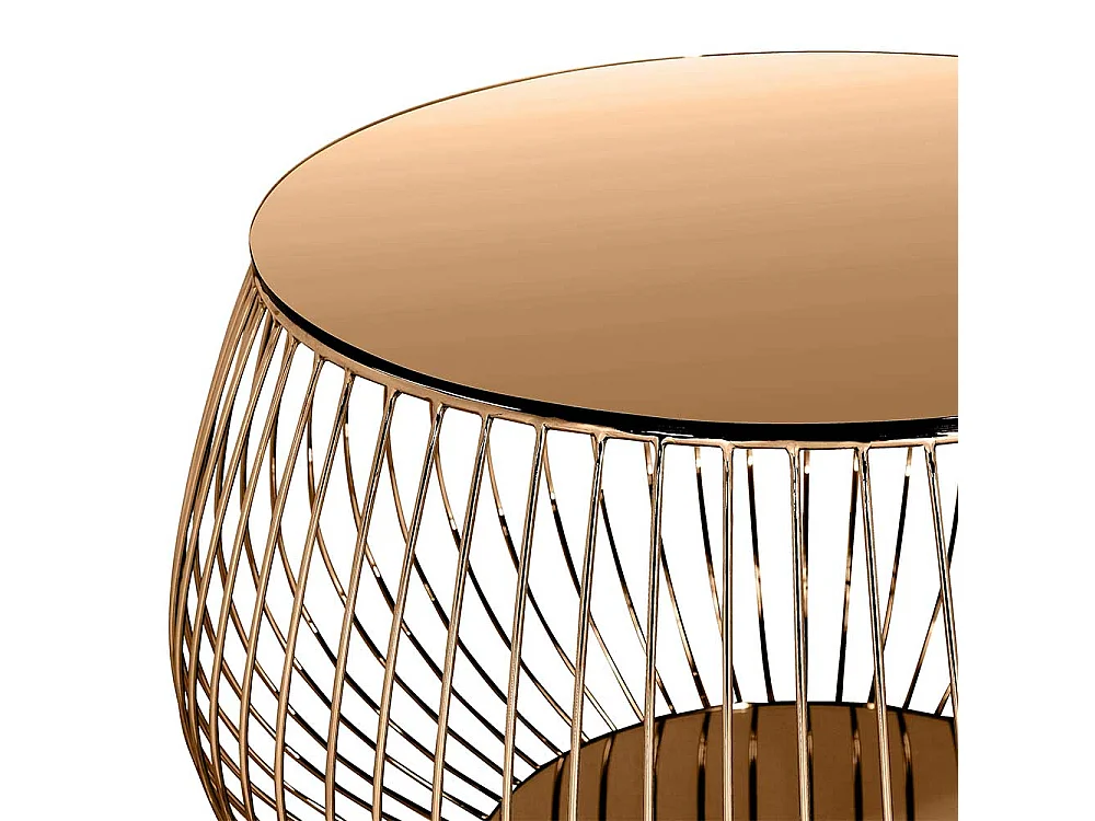 Wohnzimmer Tisch in Rosegold Glas und Metall