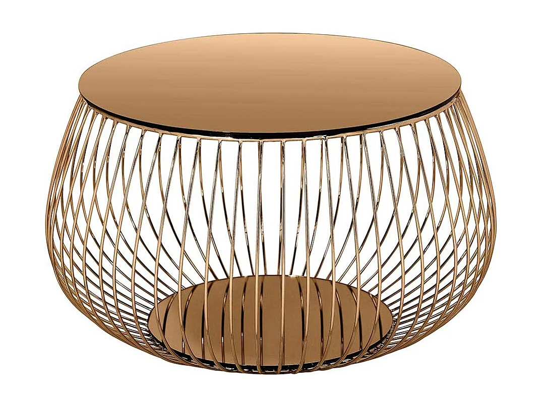 Wohnzimmer Tisch in Rosegold Glas und Metall