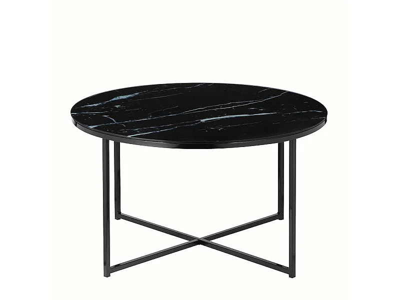 Runder Couchtisch mit Glasplatte Marmoroptik Retrostil