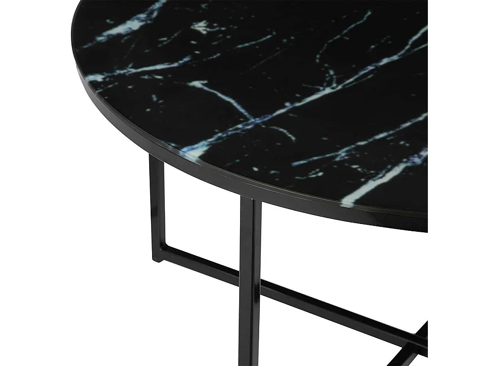 Runder Couchtisch mit Glasplatte Marmoroptik Retrostil