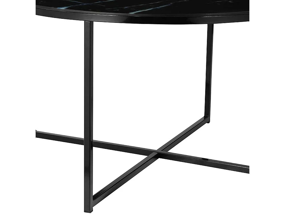 Runder Couchtisch mit Glasplatte Marmoroptik Retrostil