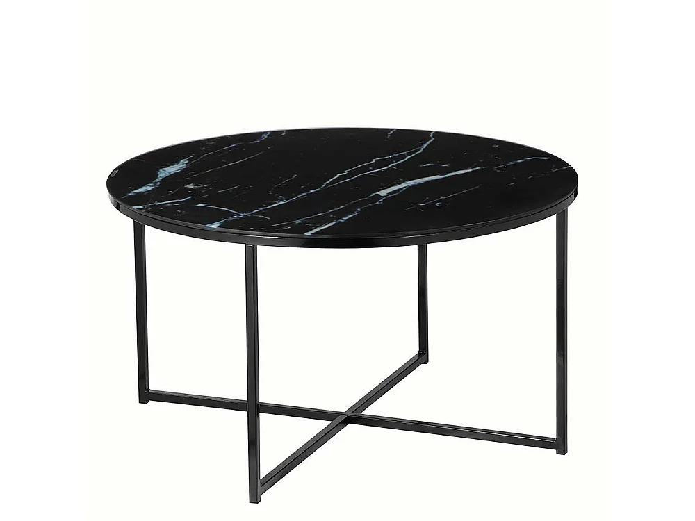Runder Couchtisch mit Glasplatte Marmoroptik Retrostil