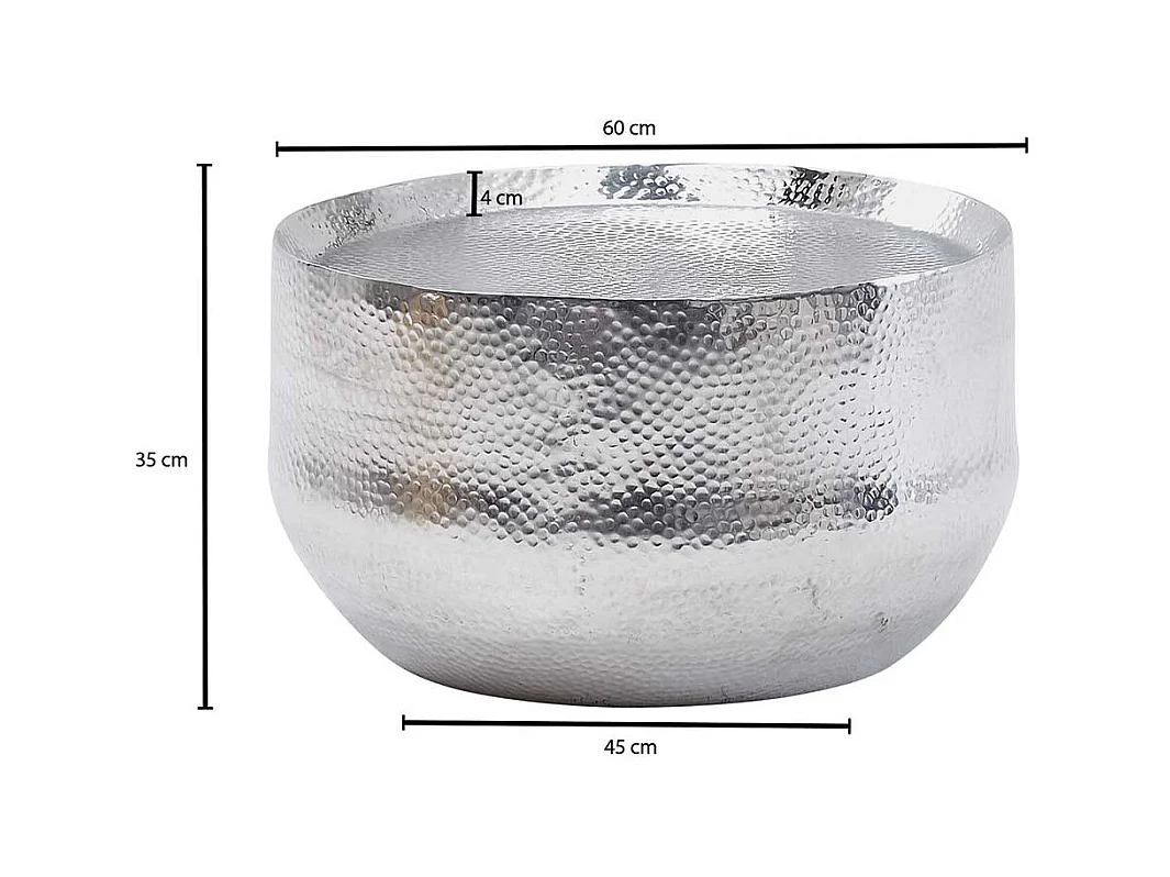 Designcouchtisch Silber aus Aluminium Hammerschlag Optik