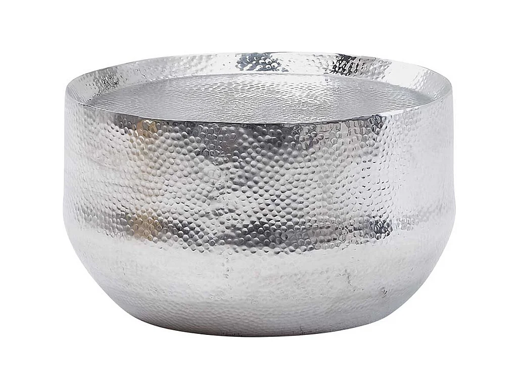 Designcouchtisch Silber aus Aluminium Hammerschlag Optik