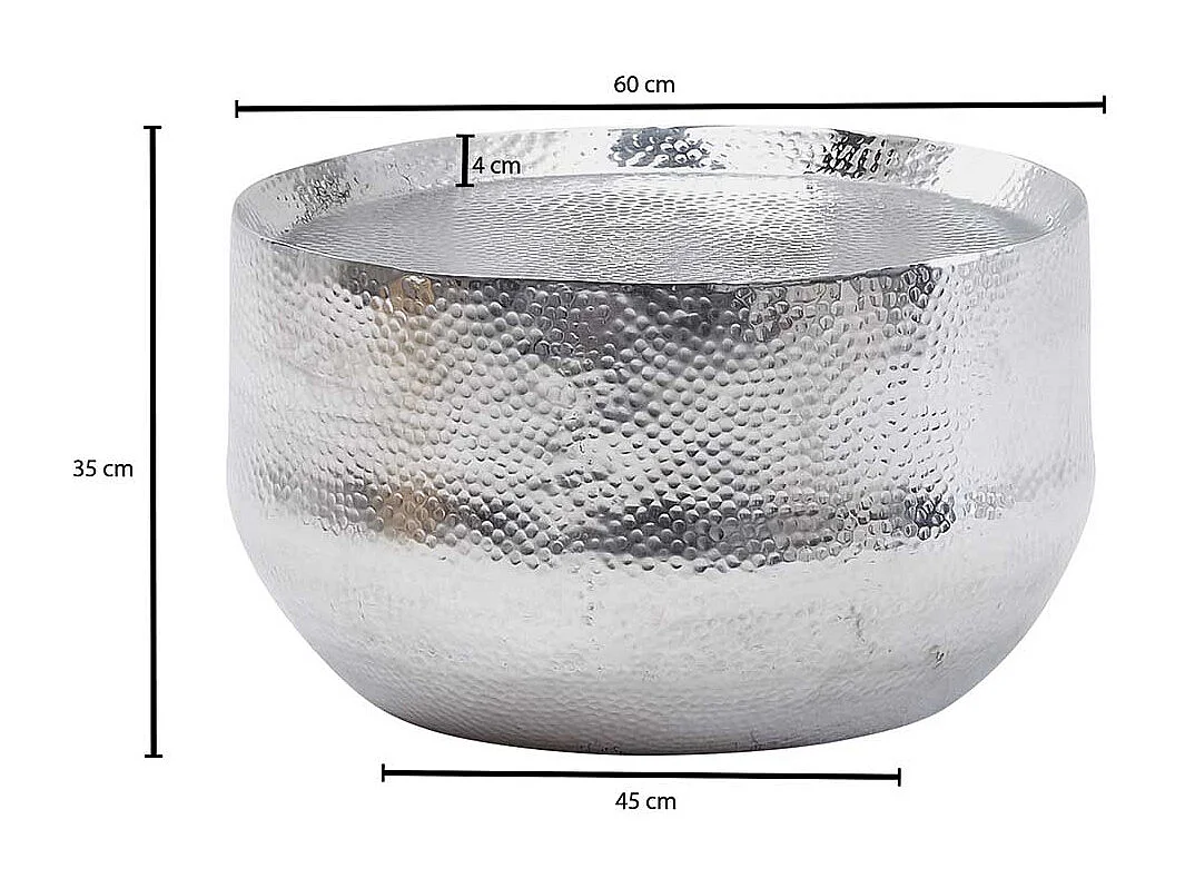 Designcouchtisch Silber aus Aluminium Hammerschlag Optik
