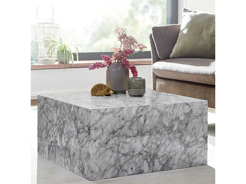 Couchtisch in Weiß und Grau Marmor Optik Block-Form