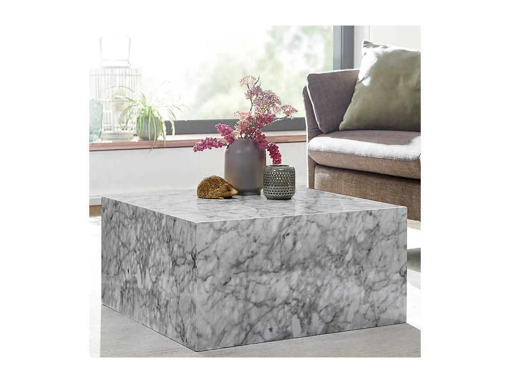 Couchtisch in Weiß und Grau Marmor Optik Block-Form