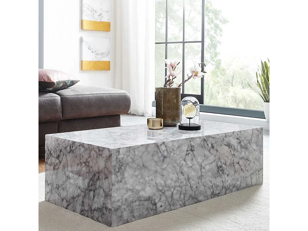 Couchtisch in Weiß und Grau Marmor Optik Block-Form
