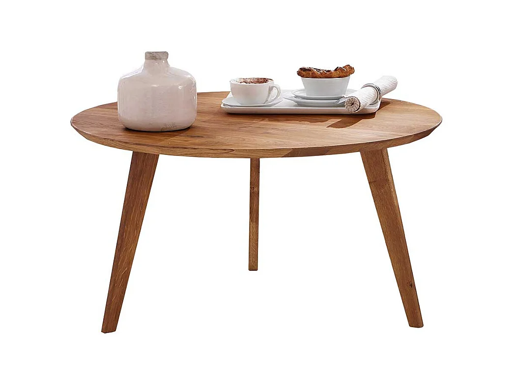 Runder Couchtisch aus Wildeiche Massivholz Retro Design