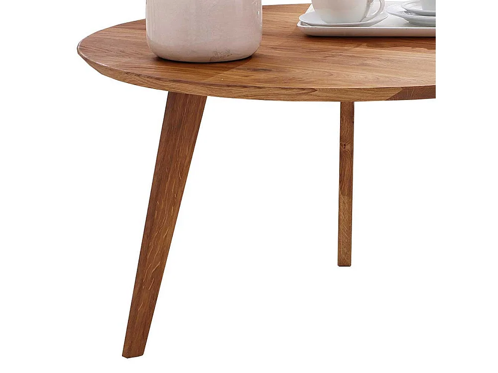 Runder Couchtisch aus Wildeiche Massivholz Retro Design