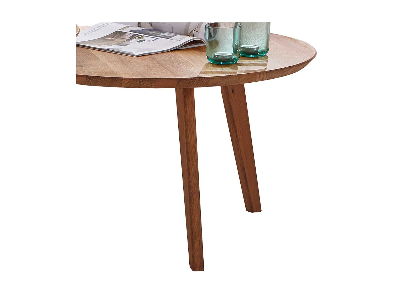 Runder Couchtisch aus Wildeiche Massivholz Retro Design