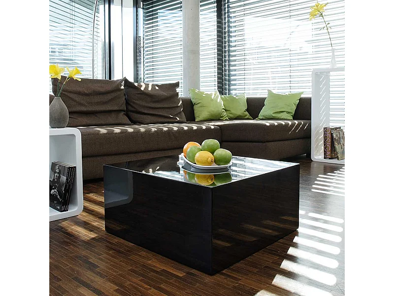 Block Couchtisch in Schwarz Hochglanz 60 cm breit