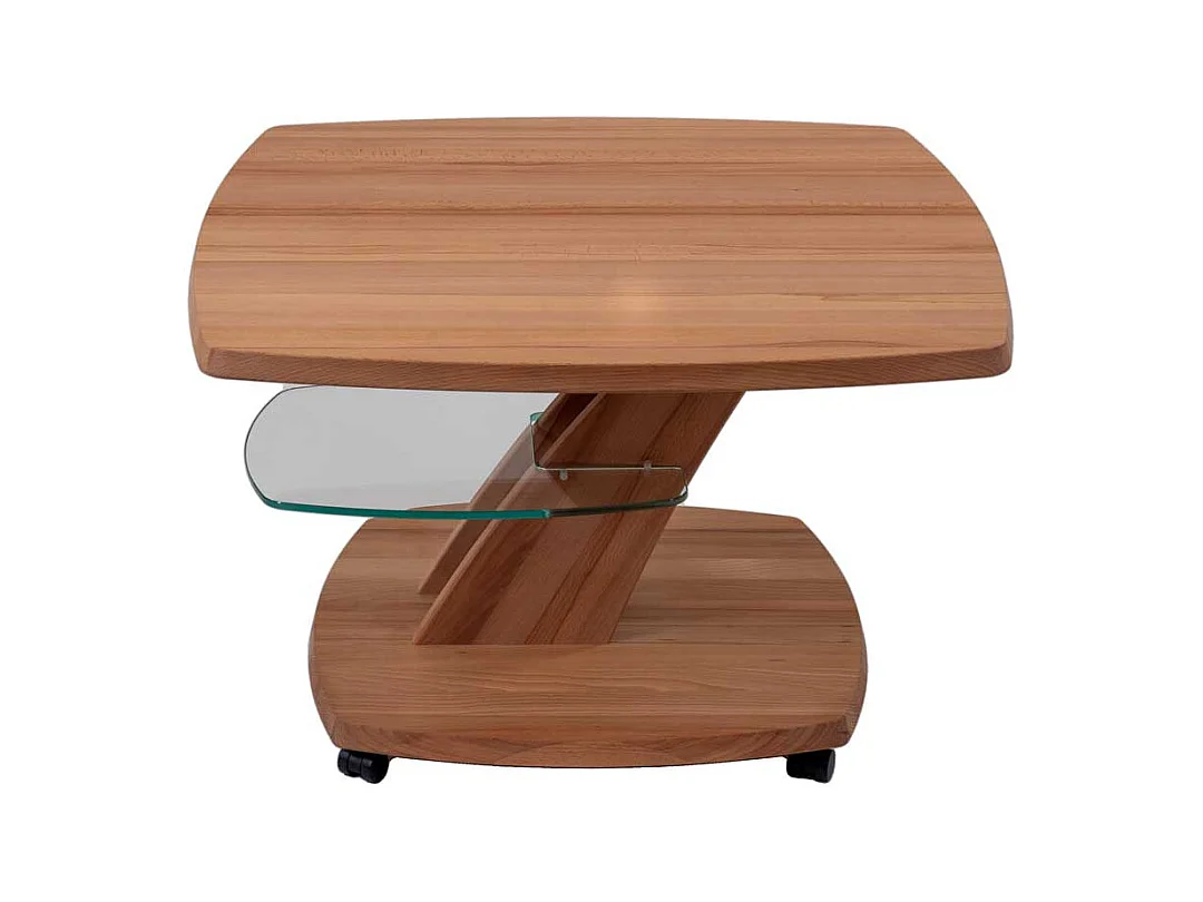 Moderner Couchtisch aus Kernbuche Massivholz geölt höhenverstellbar rollbar